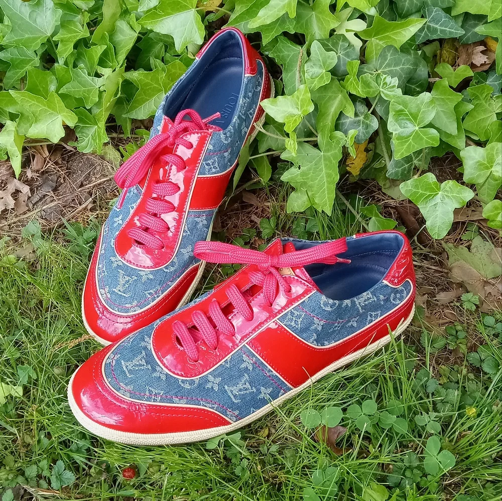 Vintage Louis Vuitton Denim and Red Patent Leather sneakers size 39/8.5